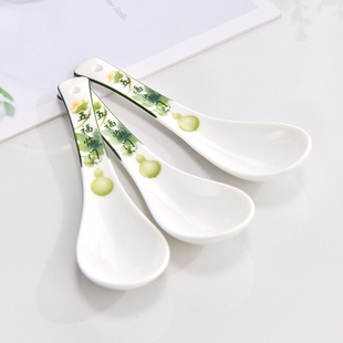 金岚玉唐山骨瓷长柄小汤勺小瓷勺小马戈勺子陶瓷小勺吃饭喝汤勺