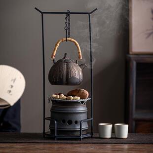 桌面围炉煮茶套装 炭火酒精炉室内户外便携全套烤火炉粗陶茶煮茶壶