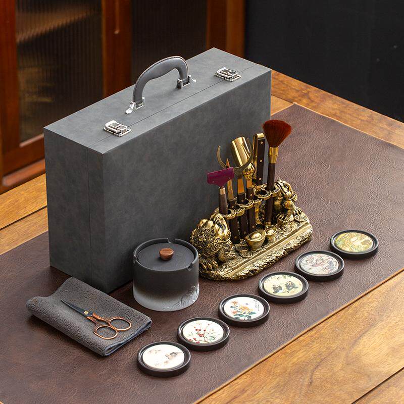 金蟾功夫茶道六君子套装茶夹茶巾陶瓷防尘烟灰缸茶杯垫礼盒装送礼