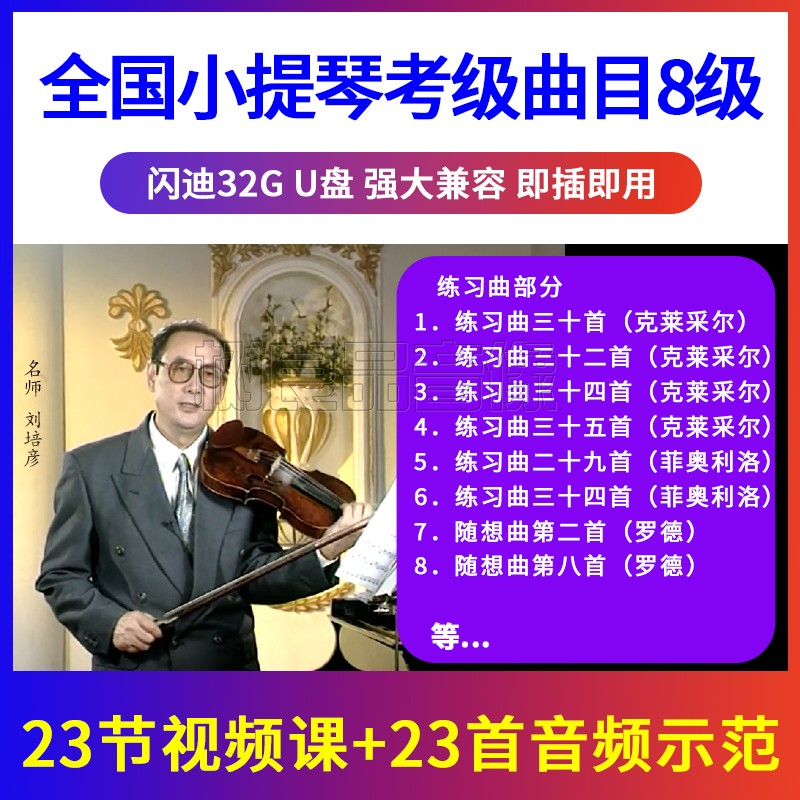 8级 全国小提琴考级曲目辅导示范 初学入门优盘U盘视频 非DVD