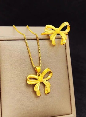 女款镀金沙金仿黄金蝴蝶结项链