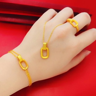 仿真越南沙金手链女 24K镀金几何双环双层手环假黄金首饰久不掉色