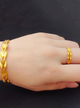 简约女款麦穗开口手镯可调节镀金
