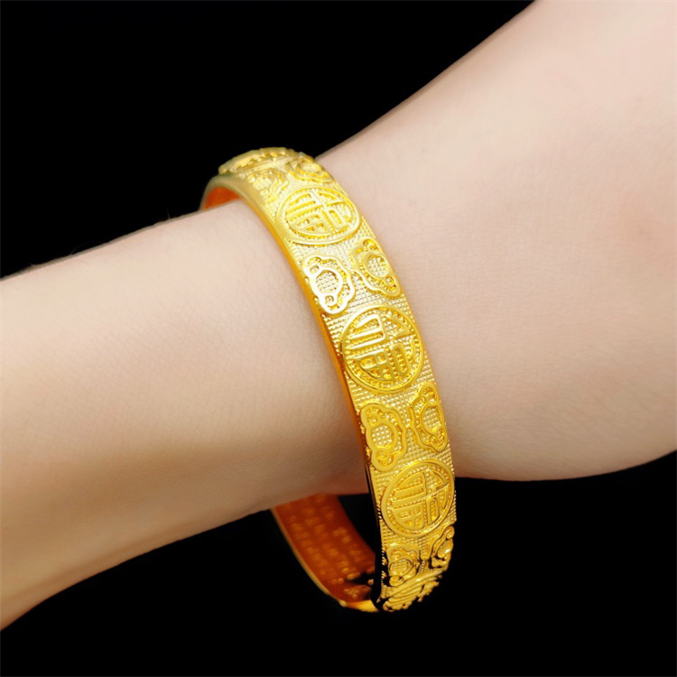 福字心经手镯女铜镀金仿金镯子