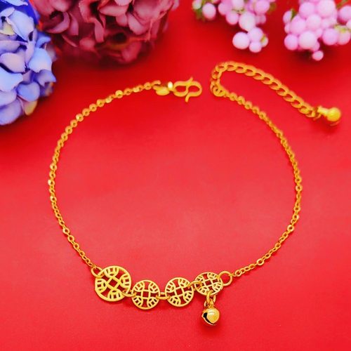 仿金脚链女款转运珠性感百搭铜钱铃铛