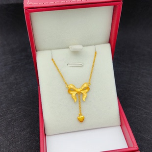 金店同款蝴蝶结爱心在逃公主锁骨项链 镀金假黄金仿真沙金细项链