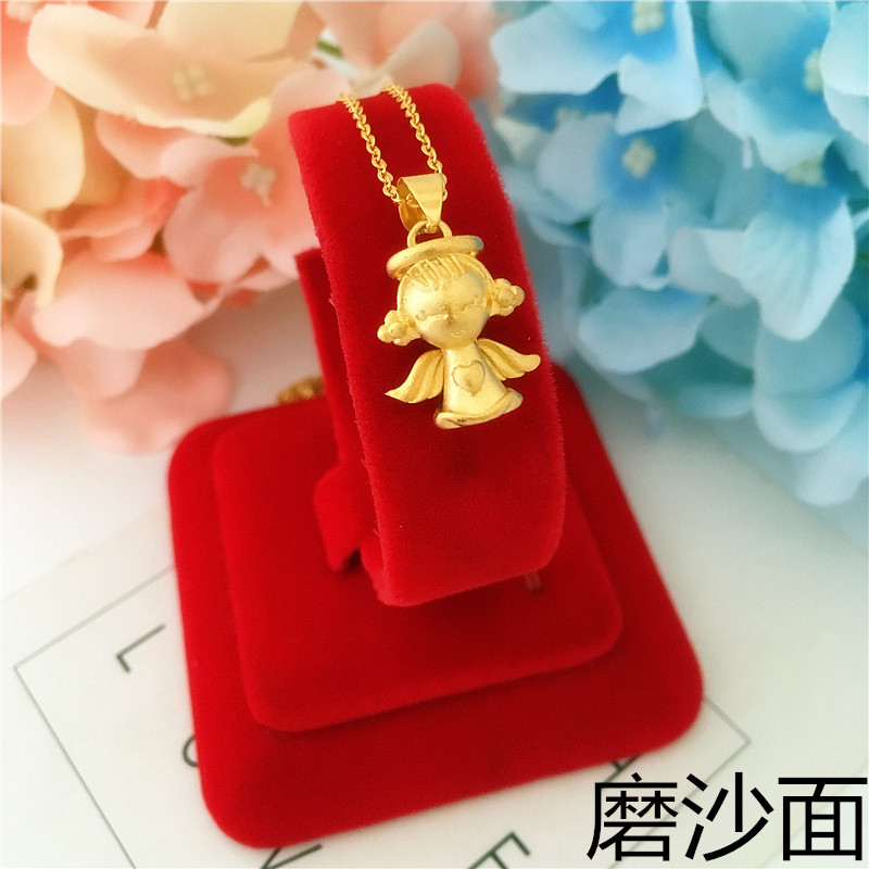 新款金店同款实心磨砂3D小天使项链女 镀金仿黄金锁骨链沙金项链