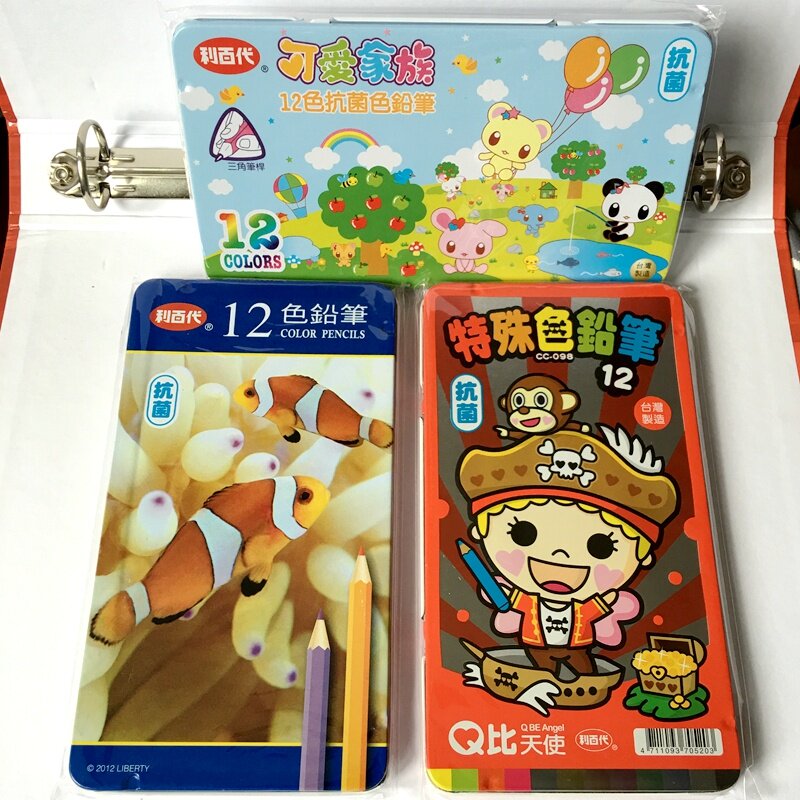 新款台湾利百代12色小天使儿童抗菌彩色铅笔铁盒装礼品
