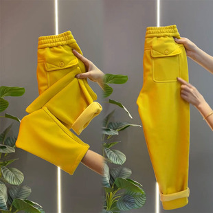 加绒加厚直筒休闲裤女冬季新款高腰显瘦哈伦裤宽松百搭小脚运动裤