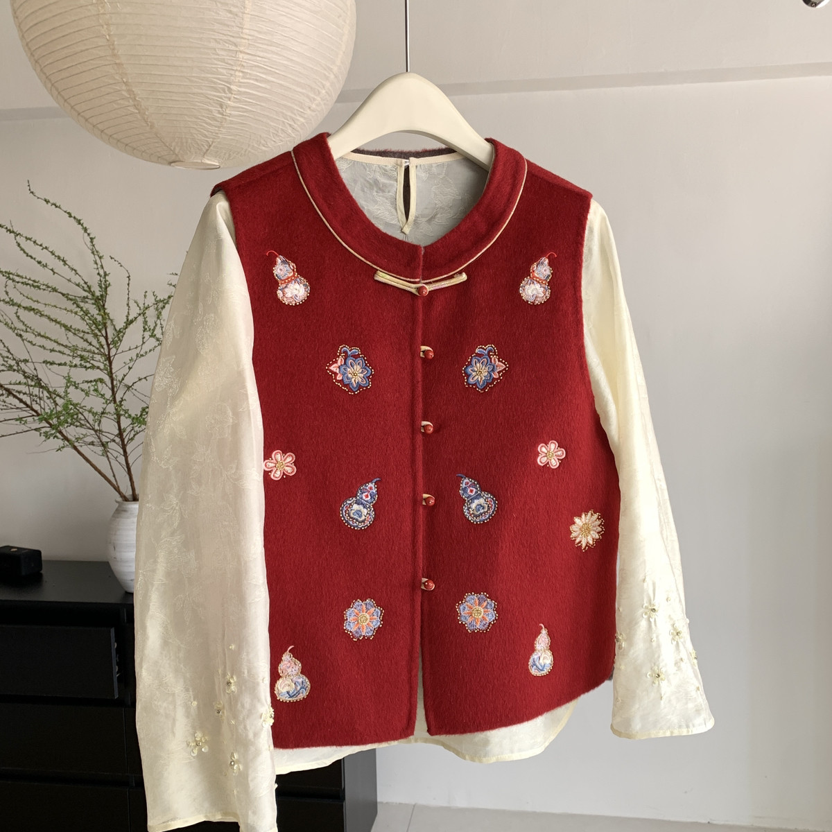 可可货新中式重工艺刺绣设计羊毛马甲（含90.3绵羊毛）336,女装/女士精品,马夹,淘宝优惠券,粉丝福利购,淘宝优惠卷