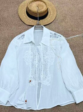 可可-2026夏上新法式拼接镂空苎麻衬衫YS172-G303