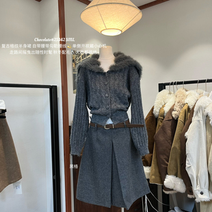 Cecil复古格纹半身裙自带腰带勾勒腰线半身裙 25342 配腰带