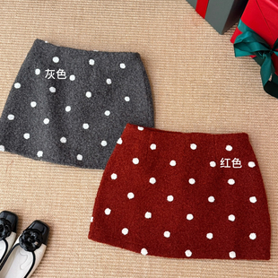 Cecil新爆款 波点立体毛巾绣复古仿羊羔毛加厚软糯半身裙ZI568