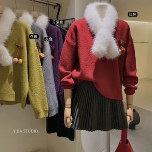 1302 胸针 配毛领狐狸毛仿毛可拆卸 Cecil毛领保暖毛衣