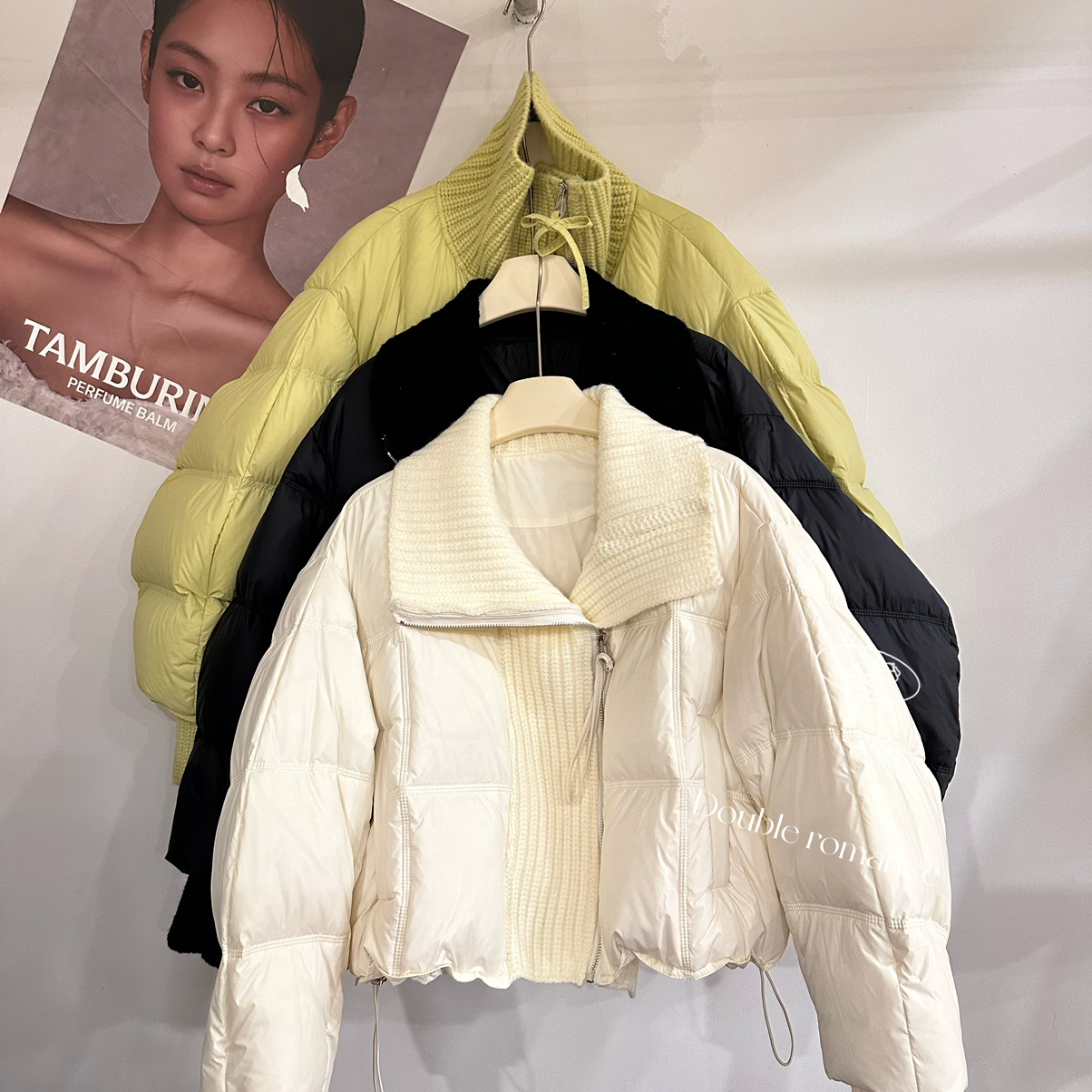 Cecil织拼接时尚立领大牌豆腐块保暖羽绒服外套251695-