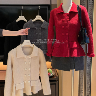 Cecil高级感气质翻领双排扣细闪小蛮腰保暖毛衣1373