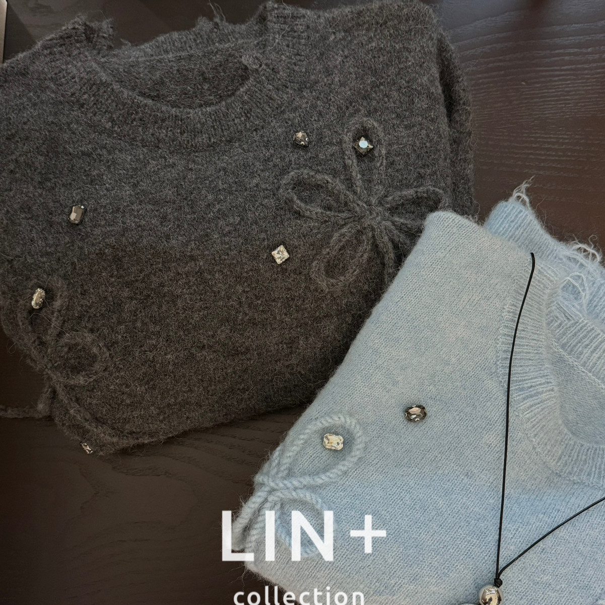 Cecil体花朵慵懒烫钻法式羊驼保暖毛衣（含32羊毛）(32羊驼)SH5