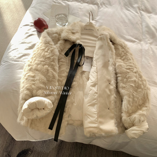 Cecil温柔风高级感翻领毛毛加厚羽绒内胆保暖短外套5160