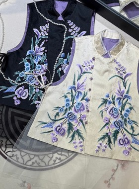 可可-26年早春重工刺绣拼接欧根纱立领中长款马甲G348-A8786