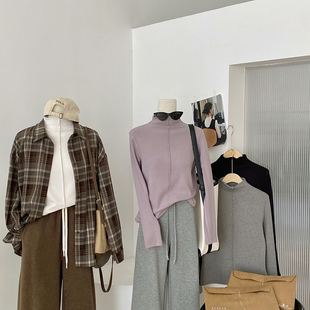 Cecil热德绒双面蛋白羊绒自发热高领纽扣设计打底衫 2558 YS2