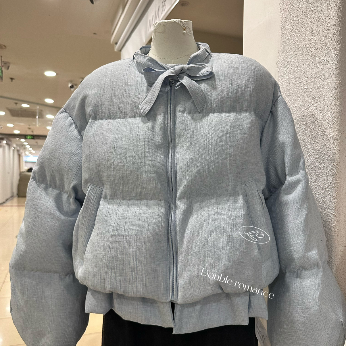 Cecil美飘带花边泡芙减龄泡泡袖保暖羽绒服外套251700-