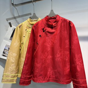 可可-拼接花边真丝麻提花宽松长袖上衣小衫(新中式)YS1-zl-A77371