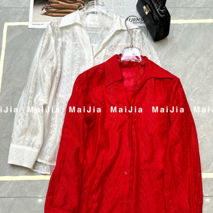 可可-26年早春独有氛围法式蕾丝刺绣设计感苎麻衬衫J596