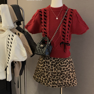 1338 Cecil系抽绳绑带百搭圆领修身 套 配袖 显瘦保暖毛衣