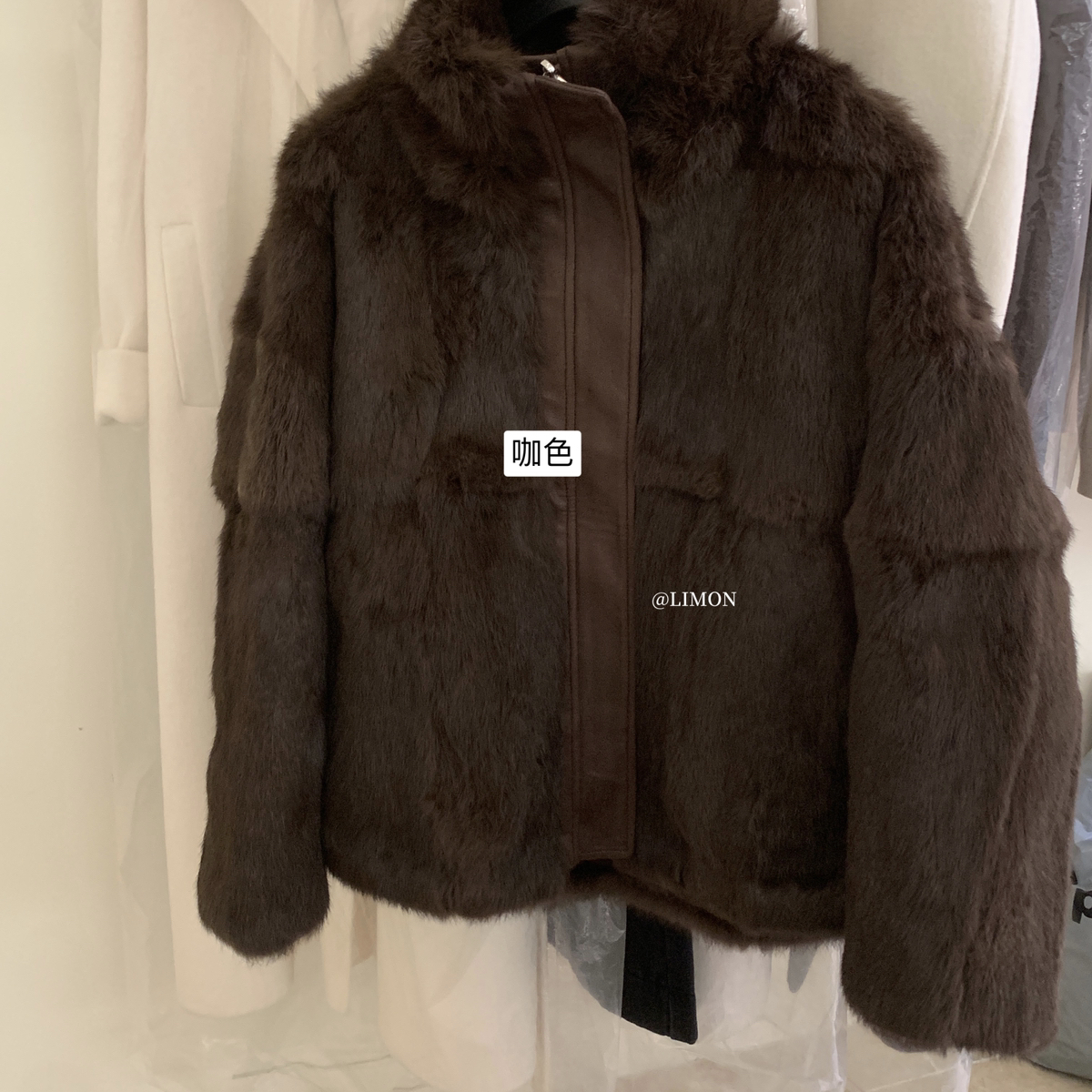 Cecil工老钱风立领双面两穿保暖皮草外套（含100兔毛）TM-128