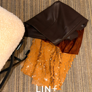 Cecil亮片拼接蛋白皮气质小香矜贵半身裙 C430 slay全场款