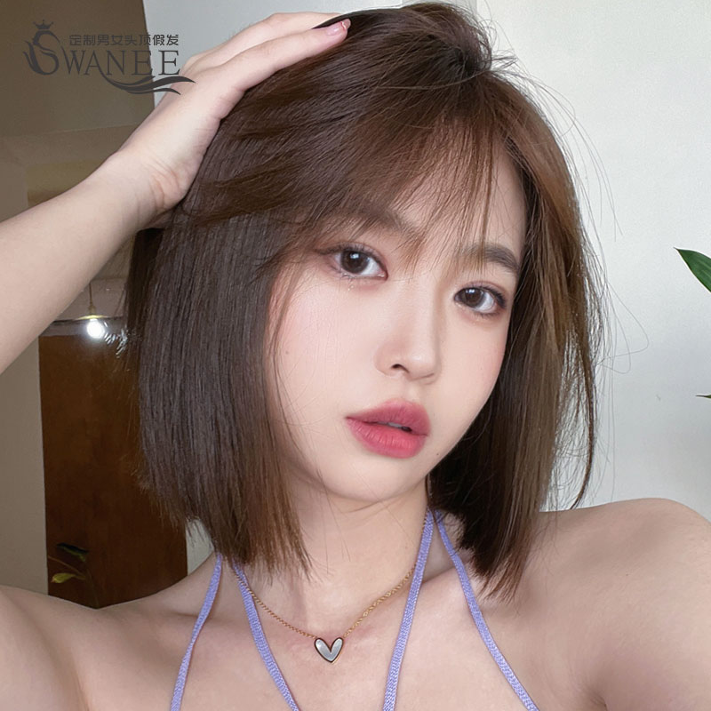 swanee真发减龄空气刘海波波头发