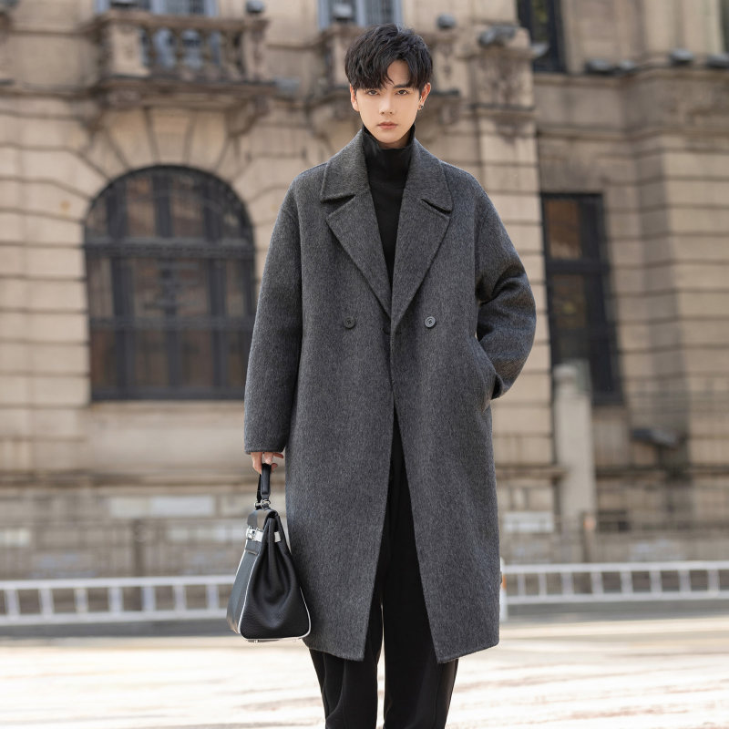 2025新款秋冬季双面绒大衣男士韩版宽松中长款羊毛呢子风衣外套潮