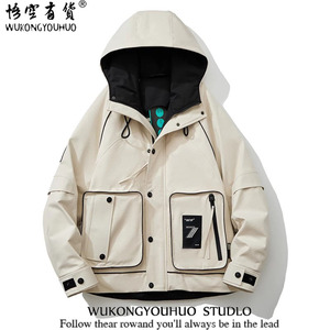 【悟空有货】男士冬季连帽日系工装冲锋衣加厚保暖潮牌羽绒服外套
