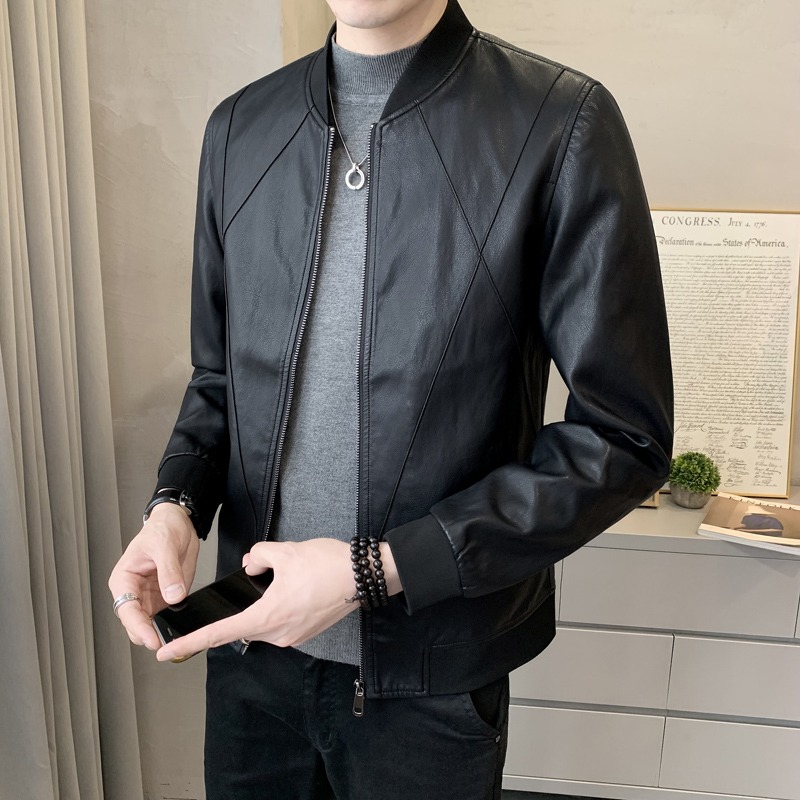 机车皮衣男士短款外套2025秋冬韩版修身男式夹克休闲圆领PU皮衣潮