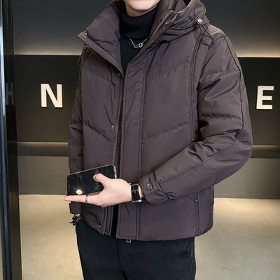 羽绒服男冬季2025新款加厚连帽高级感极寒纯色高充绒量短款外套