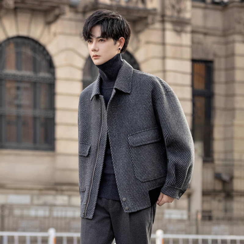 男士外套呢子大衣短款秋季双面羊毛夹克2025新款宽松高端毛呢男装