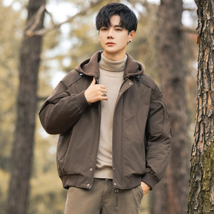 高端鸭绒羽绒外套 连帽针织痞帅加厚保暖短款 羽绒服男冬季 2025新款