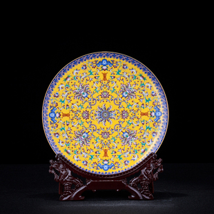 景德镇陶瓷 现代简约珐琅彩瓷盘装饰摆件 家居客厅玄关瓷器工艺品