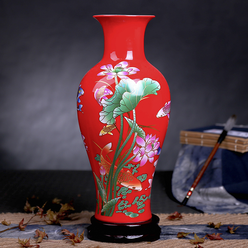 景德镇陶瓷器中国风红色水培花瓶插花客厅摆件古典装饰中式复仿古 Изображение 1 景德镇陶瓷器中国风红色水培花瓶插花客厅摆件古典装饰中式复仿古 Изображение 1