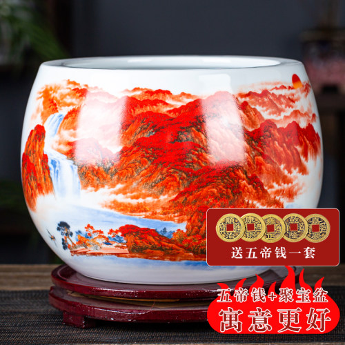 景德镇陶瓷鸿运当头聚宝盆摆件