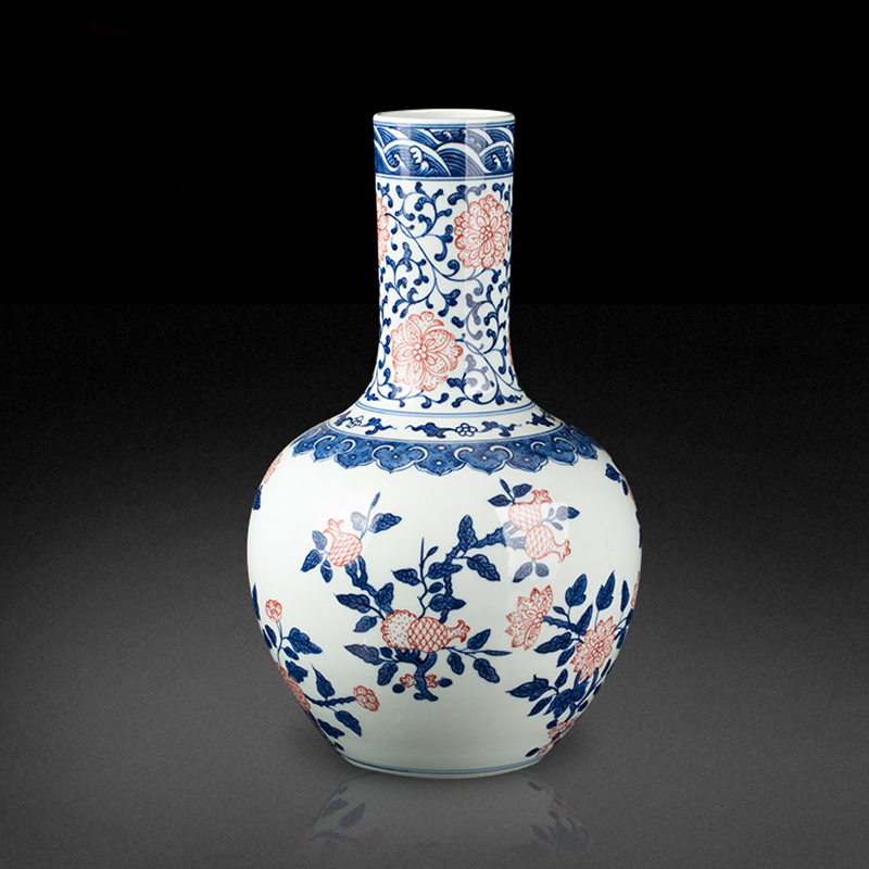 景德镇陶瓷青花天球仿古瓷花瓶客厅摆件家居工艺品现中式电视柜