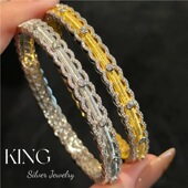 B216星缎手镯 奢华拉丝手镯 S925银镀金超重工洛可可风欧式