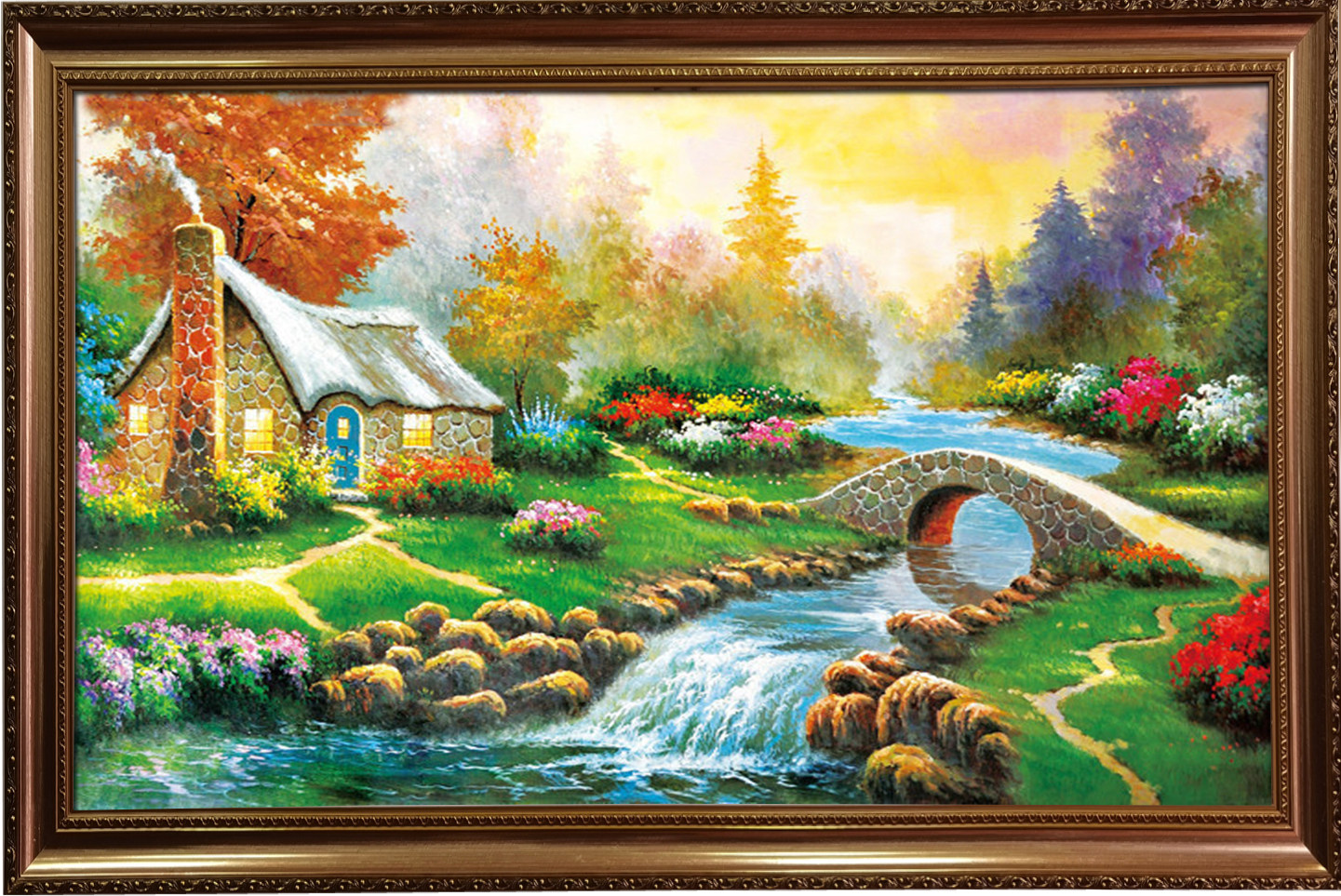 客厅餐厅玄关装饰画手绘风景油画山水轻奢背景墙壁画墙绘欧式美式