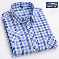 Langmeng summer pure cotton checkered shirt for men, short-sleeved, casual and stylish, Korean-style slimming men's half-sleeved shirt thumbnail 8