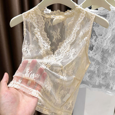 性感内搭花边低V领吊带背心蕾丝衫上衣2025春夏新款无袖打底衫女