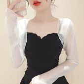 吊带裙披肩外搭女长袖 雪纺防晒罩衫 木耳边夏天配裙子透明坎肩上衣