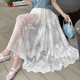 秋冬旗袍衬裙黑色半身裙叠穿高腰镂空大摆裙复古百搭专用打底内搭