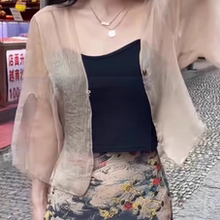 国风高级感雪纺防晒开衫女夏季薄纱配裙子外搭短款小披肩上衣罩衫