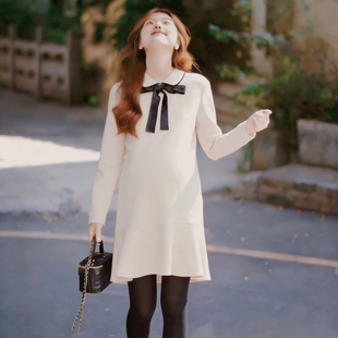 孕妇内搭打底纯棉连衣裙 连衣裙卫衣加厚大码 上班族孕妇职业装 冬装