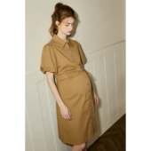 衬衫 裙长款 法式 孕妇职业装 连衣裙纯棉 夏季 夏装 通勤孕妇装 大码 修身